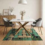 Teal Bamboo Woven Zen Geometric Rug