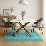 Coastal Beach Teal Starfish Seashell Coastal Area Rug
