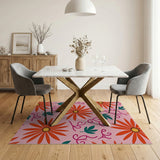 Vibrant Orange Daisy Pink Floral Area Rug