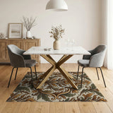 Elegant Gold Green Floral Damask Area Rug