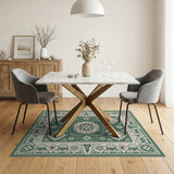 Traditional Persian Green Ornate Green Persian Floral Area Rug