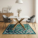 Teal Raindrops Geometric Area Rug