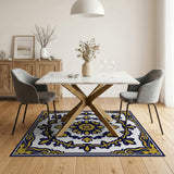 Navy Gold Ornate Persian Medallion Area Rug