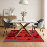 Red Cutlery Print Washable Area Rug
