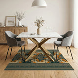 Orange Teal Geometric Tribal Area Rug