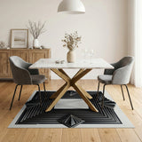 Black Art Deco Geometric Frame Area Rug
