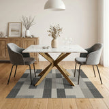 Textured Grey Geometric Patchwork Area Rug