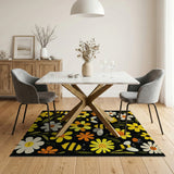 Washable Whimsical Bee & Smiling Floral Low Pile Area Rug