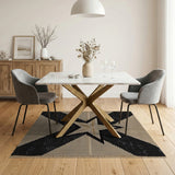 Black Star Geometric Beige Area Rug