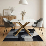 Abstract Curved Geometric Area Rug in Black White