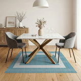 Blue Teal Checkered Border Area Rug