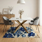 Vintage Blue Peony Floral Area Rug