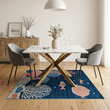 Navy Blue Coral Reef Striped Fish Area Rug
