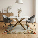 Vintage Peony Floral Border Area Rug