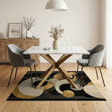 ODIKA Art Deco Geometric Washable Area Rug - Luxury Black & Gold Low Pile Non-Slip Carpet