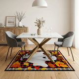 Buffalo Plaid Halloween Ghost Rug with Fall Leaves