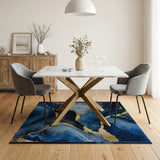 Navy Blue Agate Swirl Area Rug with Gold Veins