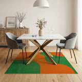 Vibrant Orange Green Curved Abstract Area Rug