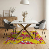 Vibrant Red on Yellow Abstract Swirl Rug