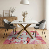 Pink Flamingo Palm Leaf Pink Area Rug