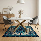 Teal Starburst Geometric Modern Area Rug