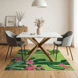 Vibrant Green Cactus Pink Bloom Area Rug
