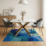 Wavy Blue Teal Abstract Area Rug