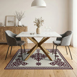 Ornate Maroon Floral Cream Area Rug