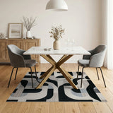Black and White Modern Abstract Geometric Black White Area Rug