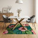 Pink Hibiscus Palm Leaf Area Rug