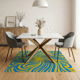 Swirling Blue Yellow Abstract Area Rug