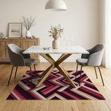 Layered Geometric Red Area Rug