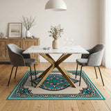 Teal Mandala Ornate Border Area Rug