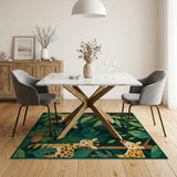 Jungle Safari Kids Cartoon Rug with Giraffes Leopard Fawn