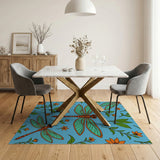 Teal Dragonfly Orange Flower Area Rug