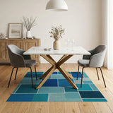 Blue Teal Geometric Patchwork Area Rug