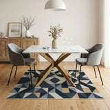 Geometric Navy Grey Gold Area Rug