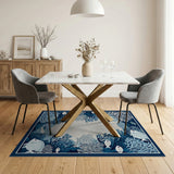 Blue and Teal Navy Blue Coral Reef Fish Area Rug