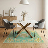 Teal Persian Medallion Traditional Persian Area Rug