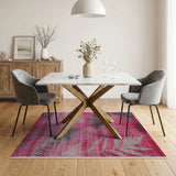 Pink Palm Frond Distressed Vintage Area Rug