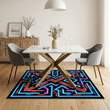 Neon Geometric Maze Area Rug