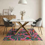 Hot Pink Monstera Orange Hibiscus Area Rug