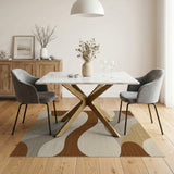 Wavy Abstract Brown Tan Area Rug