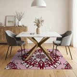 Blush Pink Maroon Snowflake Mandala Area Rug