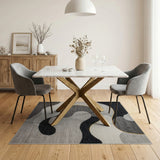 Grey Geometric Modern Abstract Wavy Grey Area Rug