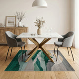Green Layered Mountain Sunset Area Rug