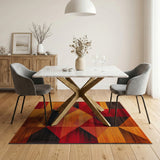 Bold Geometric Triangle Area Rug in Red Orange