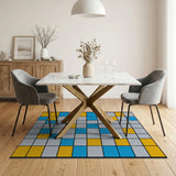 Bold Geometric Blue, Yellow Gray Area Rug