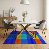Vibrant Blue Orange Plaid Geometric Area Rug