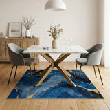 Navy Blue Gold Vein Abstract Area Rug